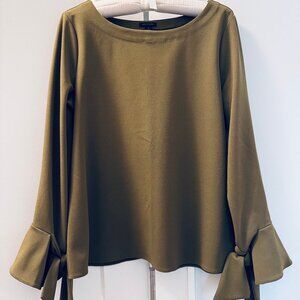 Ann Taylor Olive Green Tie Sleeve Blouse - Women's size Medium